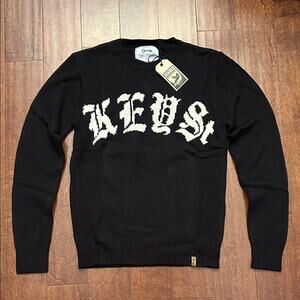 Key Street Black Crewneck Sweater with Bold Lettering, Size Small, NWT